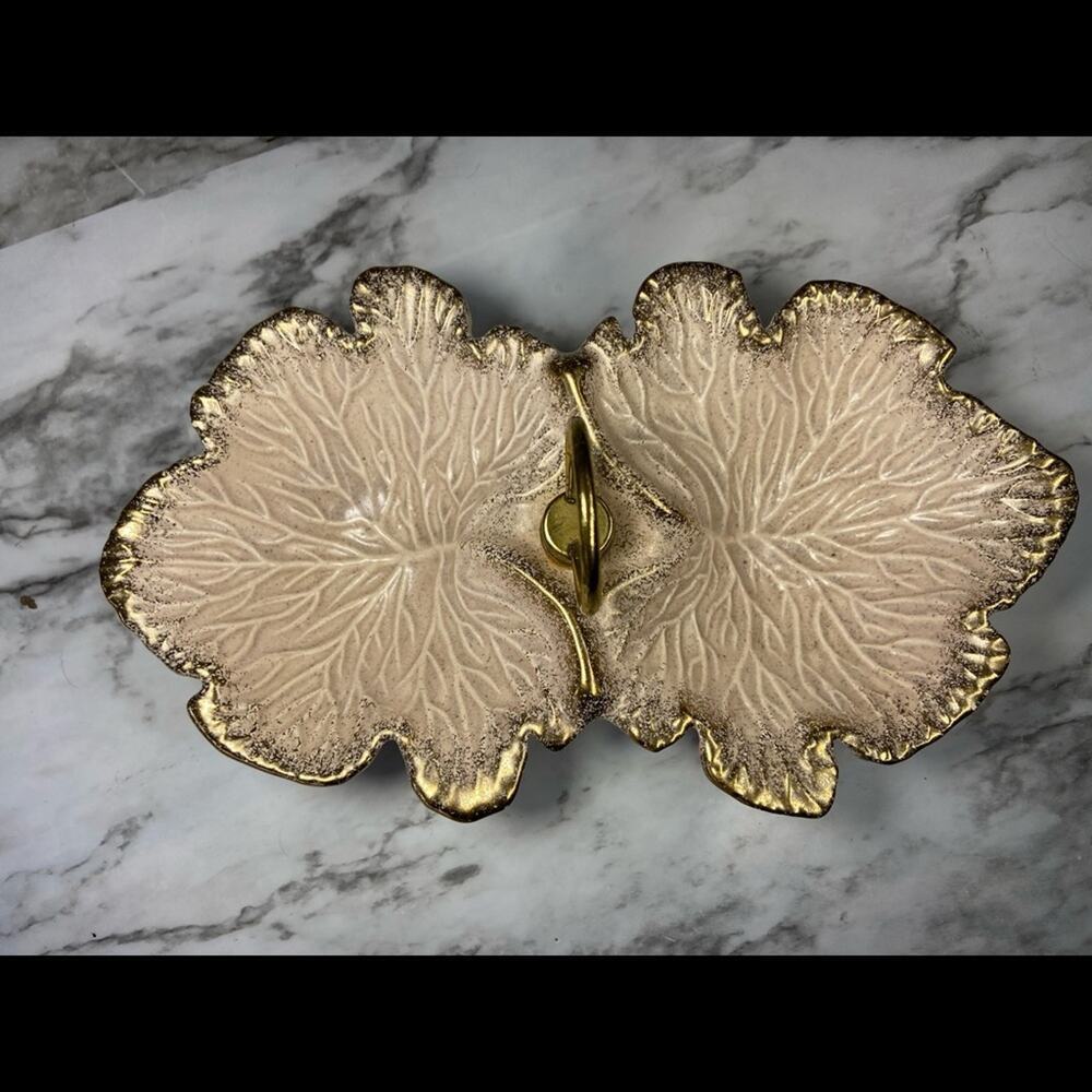 Vintage Boho Pink and Gold Leaf Dish - Picture 4 of 6